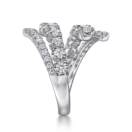 14K White Gold Double Row Diamond Bypass Ladies Ring