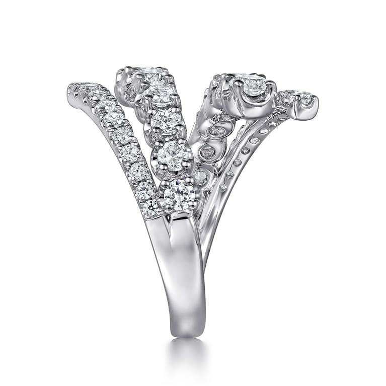 14K White Gold Double Row Diamond Bypass Ladies Ring - 1.5 ct - Shot 4