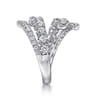 14K White Gold Double Row Diamond Bypass Ladies Ring - 1.5 ct