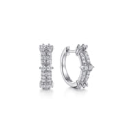 14K White Gold Double Row Diamond Huggie Earrings