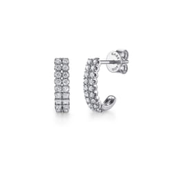 14K White Gold Double Row Diamond J Hoop Earrings