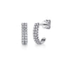 14K White Gold Double Row Diamond J Hoop Earrings - 0.35 ct