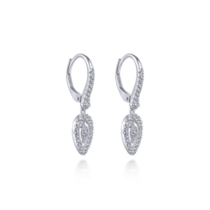 14K White Gold Double Teardrop Leverback Diamond Earrings