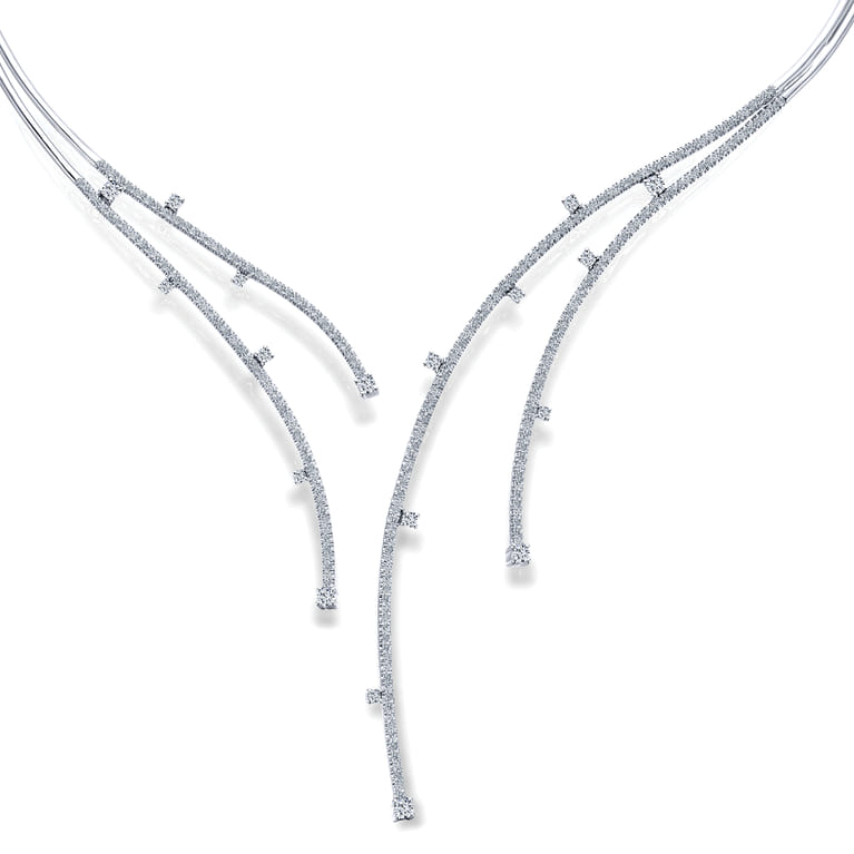 14K White Gold Dramatic Open Diamond Statement Necklace - 1.7 ct - Shot 1
