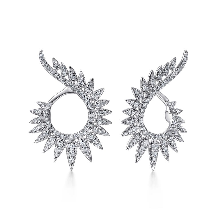 14K White Gold Dramatic Open Loop Diamond Bypass Hoop Earrings - 1.25 ct - Shot 1