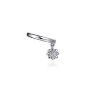 14K White Gold Ear Cuff With Hanging Bujukan Ball and Diamond Cluster