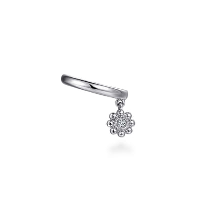 14K White Gold Ear Cuff With Hanging Bujukan Ball and Diamond Cluster