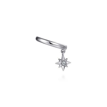 14K White Gold Ear Cuff With Hanging Diamond StarBurst