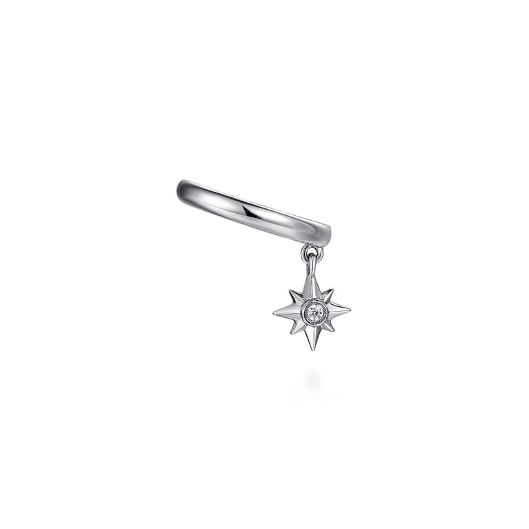14K White Gold Ear Cuff With Hanging Diamond StarBurst - 0.01 ct - Shot 1