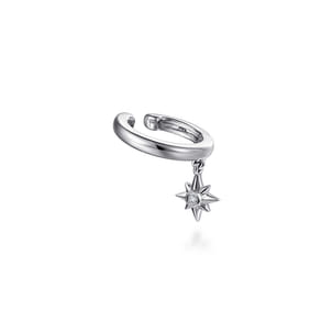 14K White Gold Ear Cuff With Hanging Diamond StarBurst