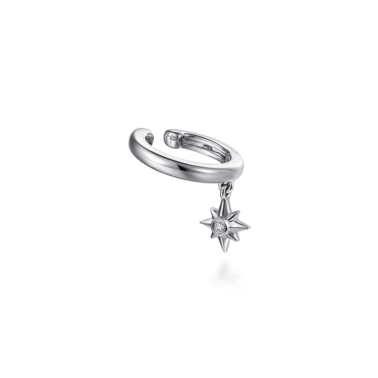 14K White Gold Ear Cuff With Hanging Diamond StarBurst - 0.01 ct - Shot 2