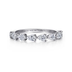 14K White Gold East West Prong Set Pear Shape Diamond Anniversary Band