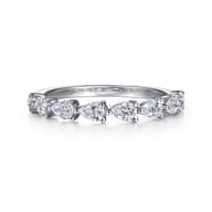 14K White Gold East West Prong Set Pear Shape Diamond Anniversary Band