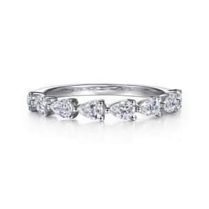 14K White Gold East West Prong Set Pear Shape Diamond Anniversary Band