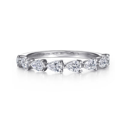 14K White Gold East West Prong Set Pear Shape Diamond Anniversary Band