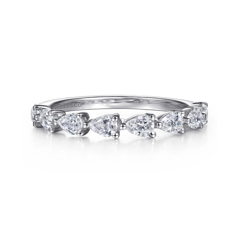Fancy Wedding Ring in 14k White Gold with Pear Natural Diamond at Gabriel & Co. - Shot 1