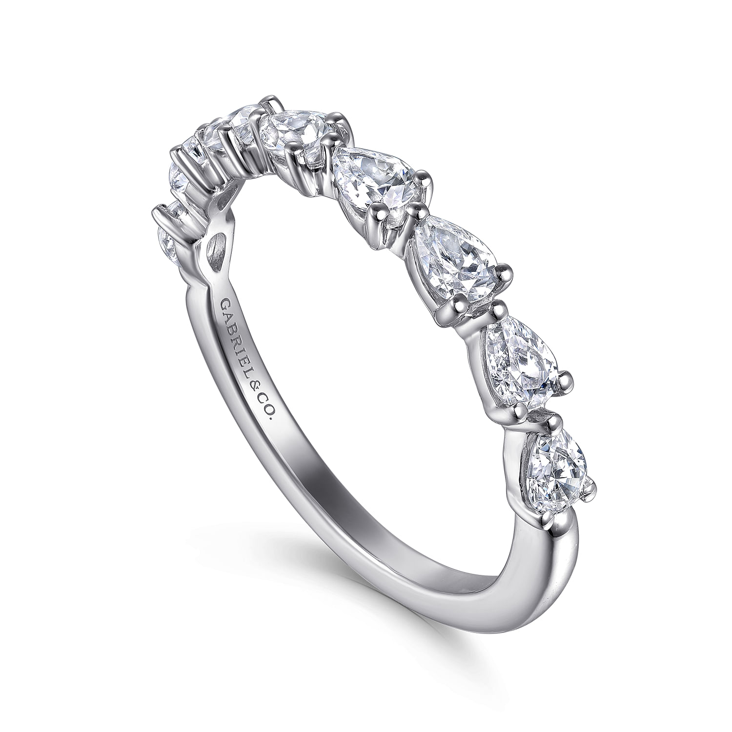 14K White Gold East West Prong Set Pear Shape Diamond Anniversary Band