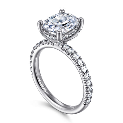 14K White Gold Elongated Cushion Cut Diamond Engagement Ring