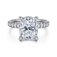 14K White Gold Elongated Cushion Hidden Halo Diamond Engagement Ring