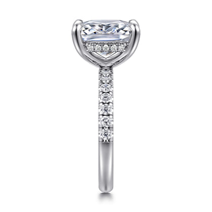 14K White Gold Elongated Cushion Hidden Halo Diamond Engagement Ring