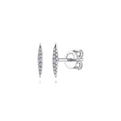 14K White Gold Elongated Diamond Bar Stud Earrings