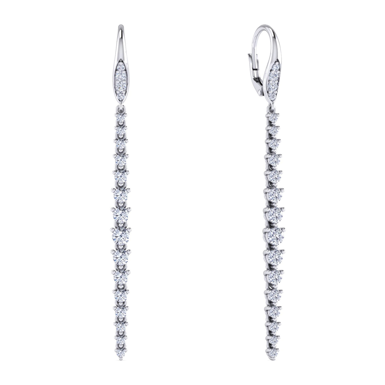 14K White Gold Elongated Diamond Drop Earrings - 1.4 ct - Shot 1