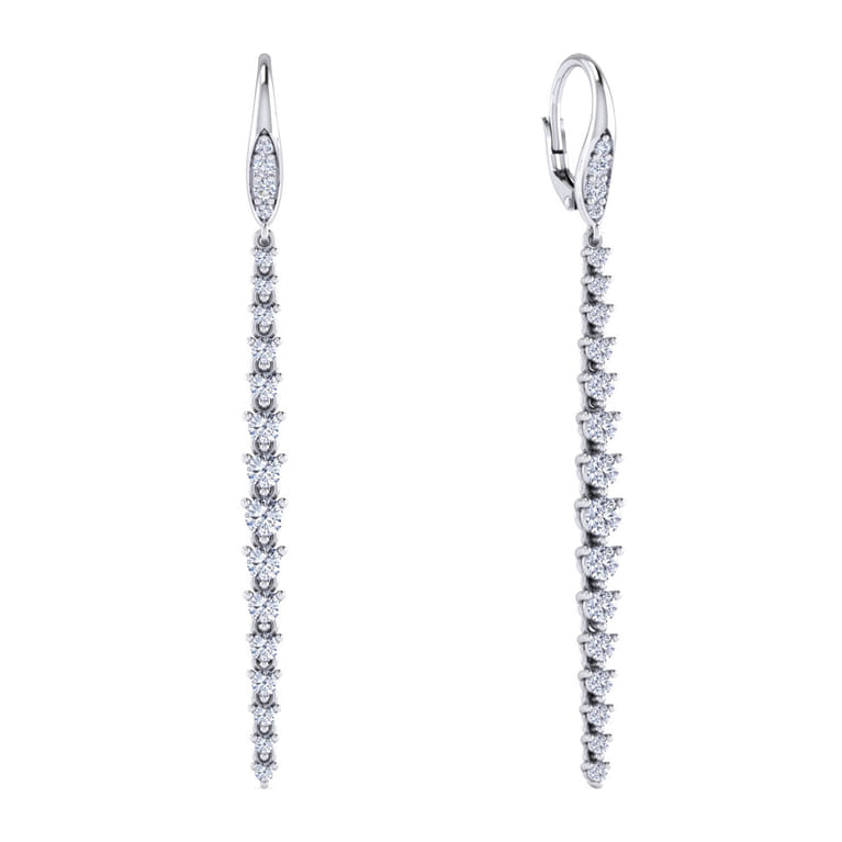 14K White Gold Elongated Diamond Drop Earrings - 1.4 ct - Shot 1