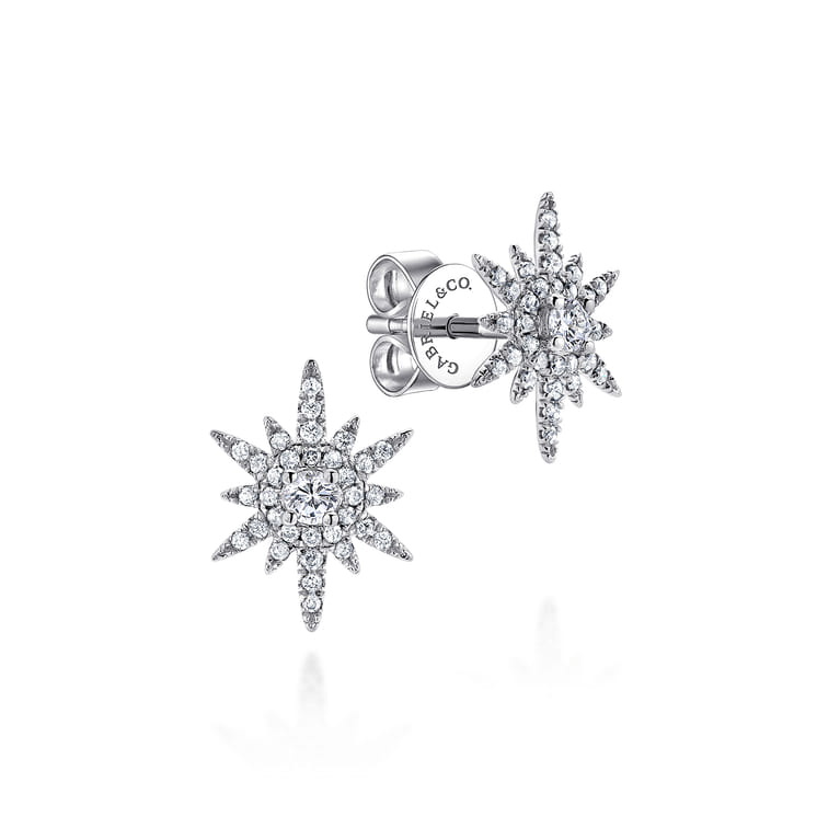 14K White Gold Elongated Diamond Starburst Earrings - 0.4 ct - Shot 1