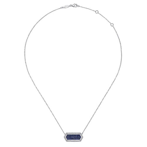 14K White Gold Elongated Hexagonal Diamond and Sapphire Pendant Necklace - 0.3 ct - Shot 2