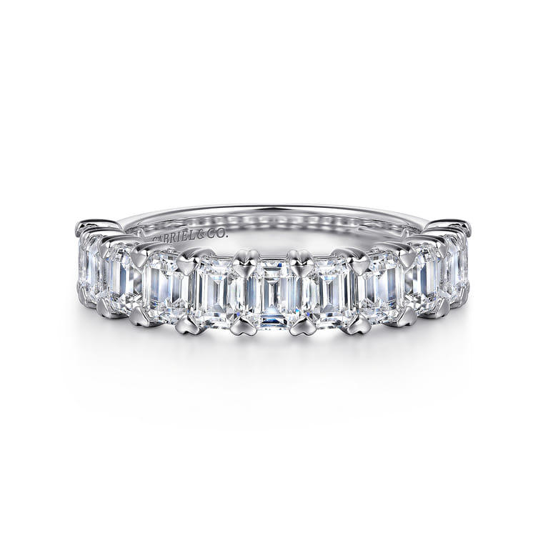 Fancy Wedding Ring in 14k White Gold with Emerald Cut Natural Diamond at Gabriel & Co. - Shot 1