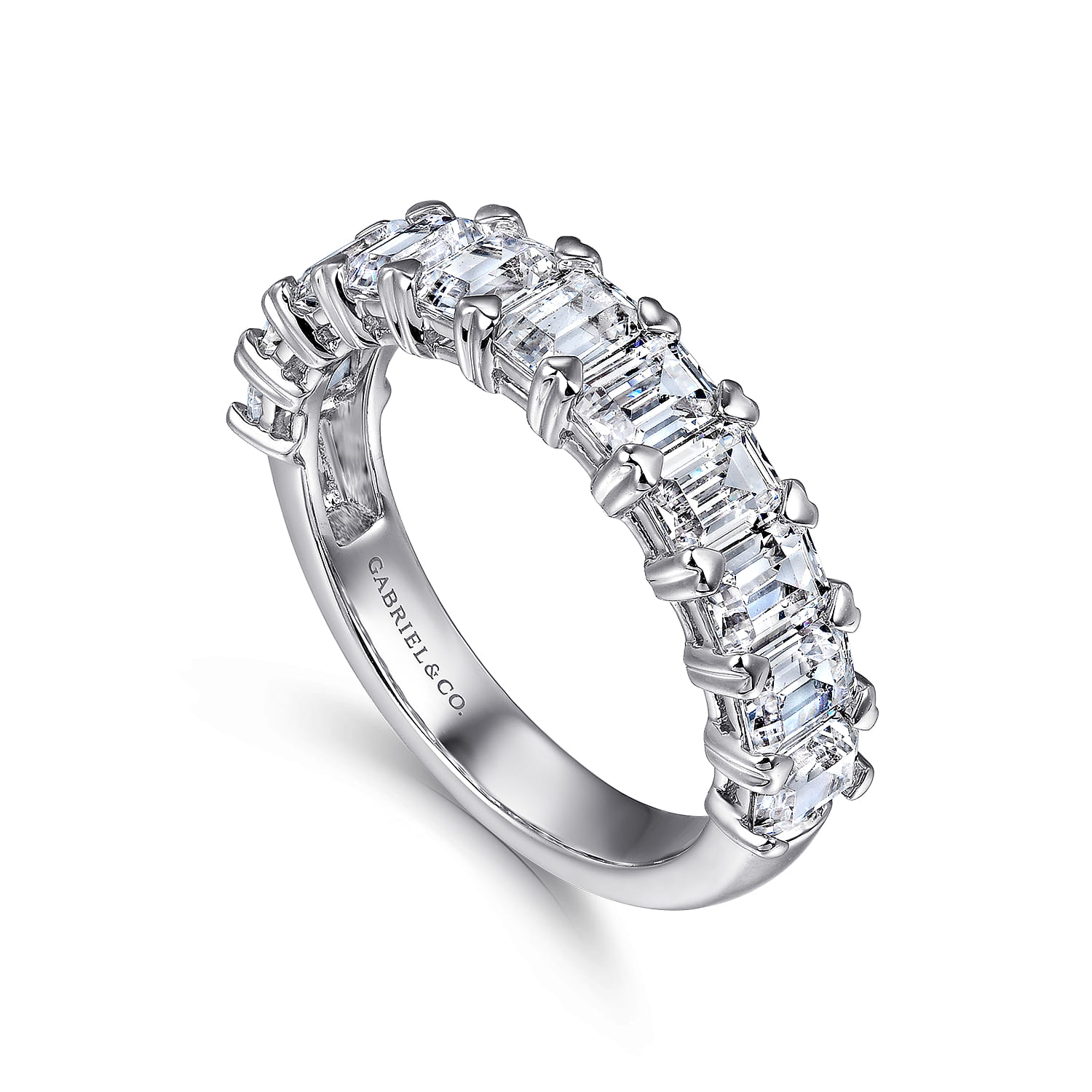 Fancy Wedding Ring in 14k White Gold with Emerald Cut Natural Diamond at Gabriel & Co. - Shot 3