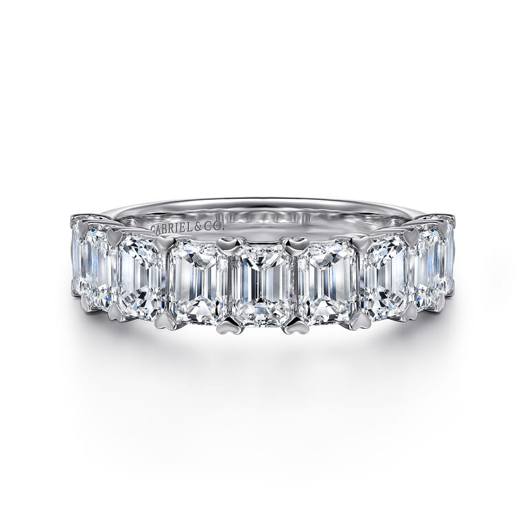 Fancy Wedding Ring in 14k White Gold with Emerald Cut Natural Diamond at Gabriel & Co. - Shot 1