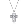 14K White Gold Emerald Cut Diamond Cross Necklace - 1.5 ct