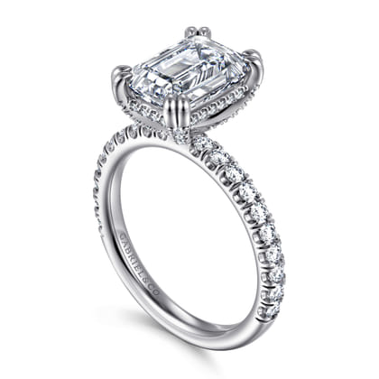 14K White Gold Emerald Cut Diamond Engagement Ring