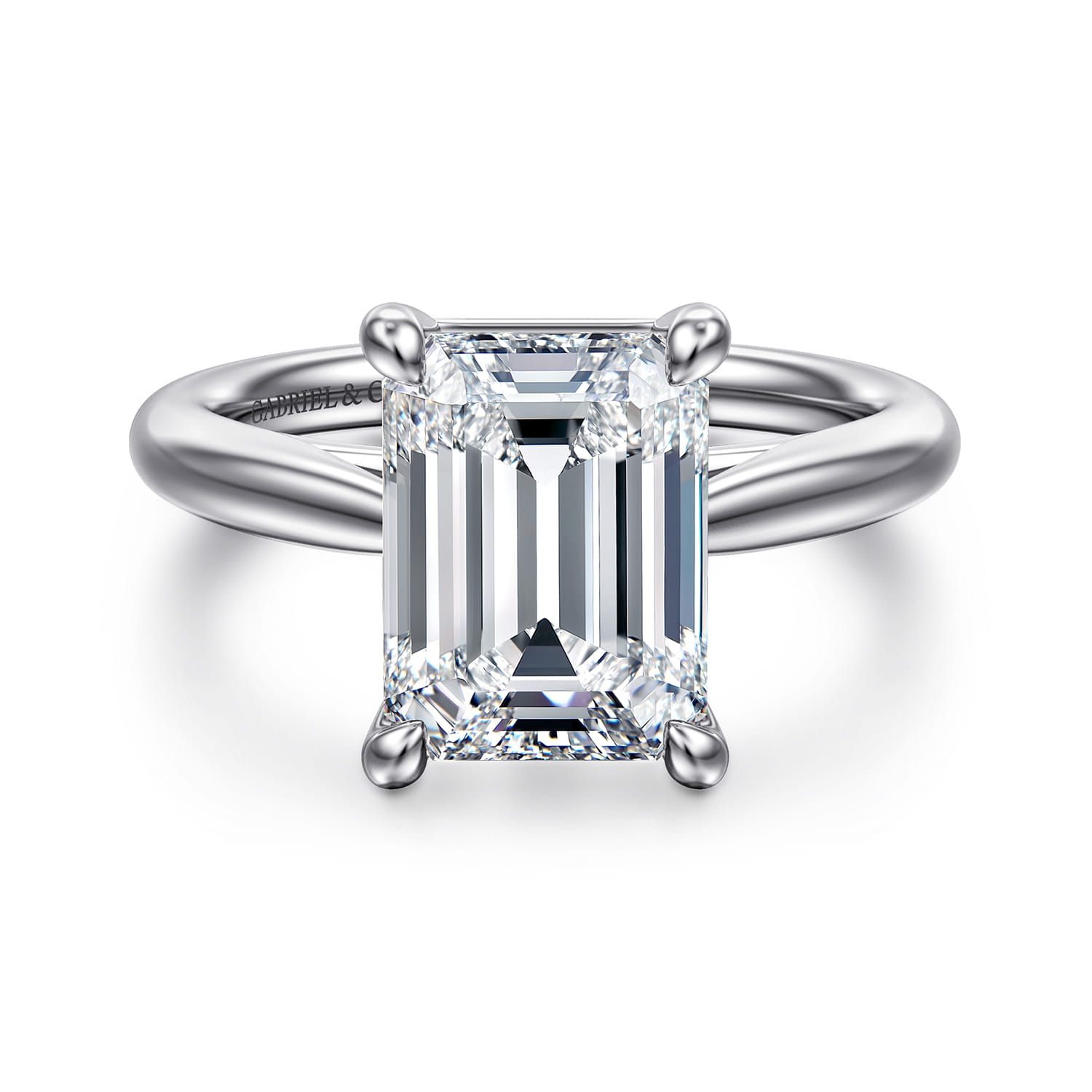 14K White Gold Emerald Cut Solitaire Diamond Engagement Ring