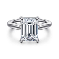 14K White Gold Emerald Cut Solitaire Diamond Engagement Ring