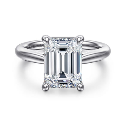 14K White Gold Emerald Cut Solitaire Diamond Engagement Ring