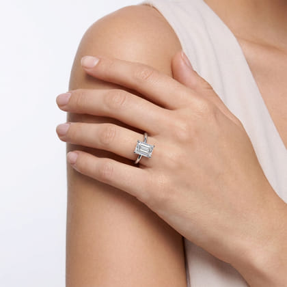 14K White Gold Emerald Cut Solitaire Diamond Engagement Ring