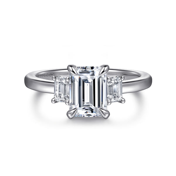 Emerald Cut Three Stone Diamond Engagement Ring in White Gold