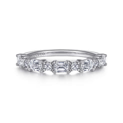 14K White Gold Emerald Cut and Round Diamond Anniversary Band