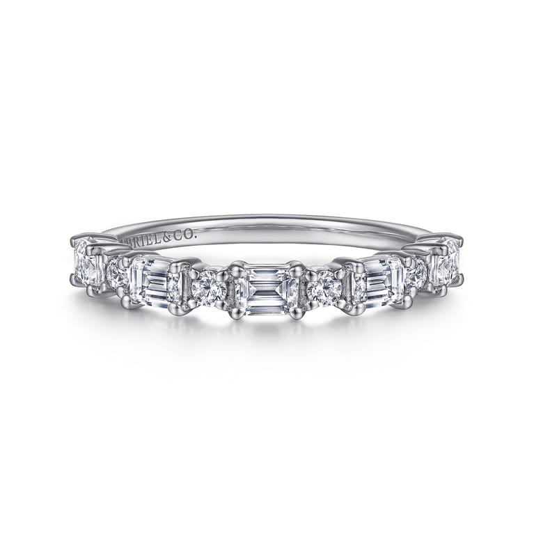 Straight Wedding Ring in 14k White Gold with Emerald Cut Natural Diamond at Gabriel & Co. - Shot 1