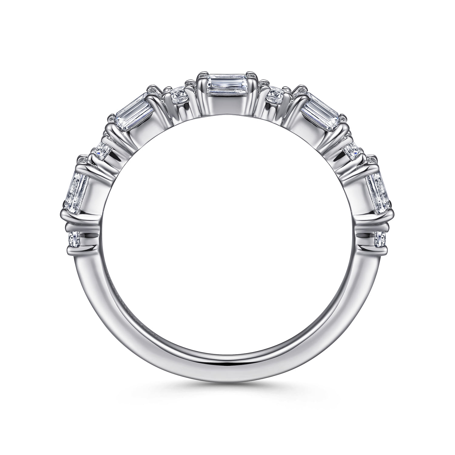 Straight Wedding Ring in 14k White Gold with Emerald Cut Natural Diamond at Gabriel & Co. - Shot 2