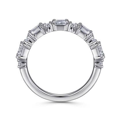 14K White Gold Emerald Cut and Round Diamond Anniversary Band