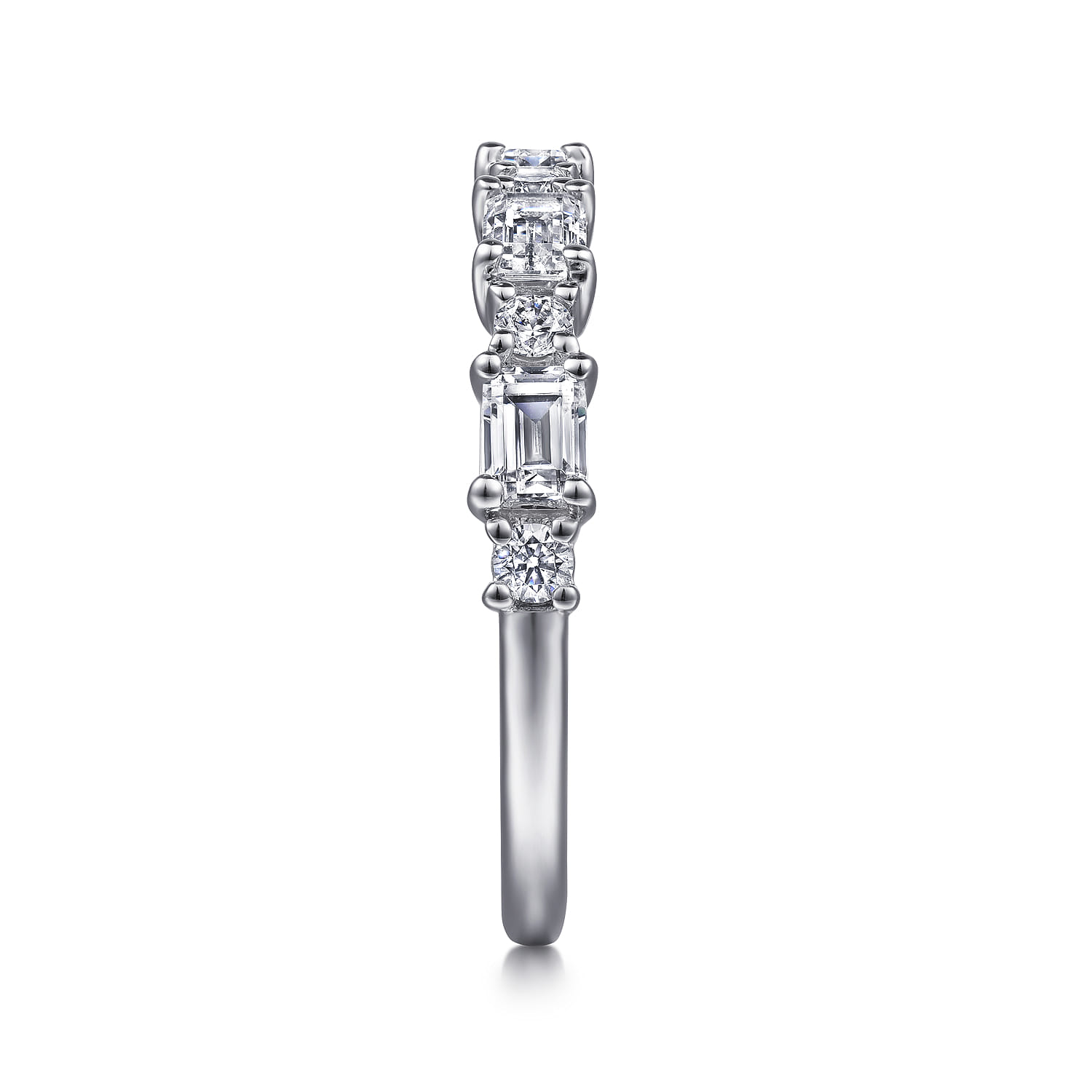 Straight Wedding Ring in 14k White Gold with Emerald Cut Natural Diamond at Gabriel & Co. - Shot 4