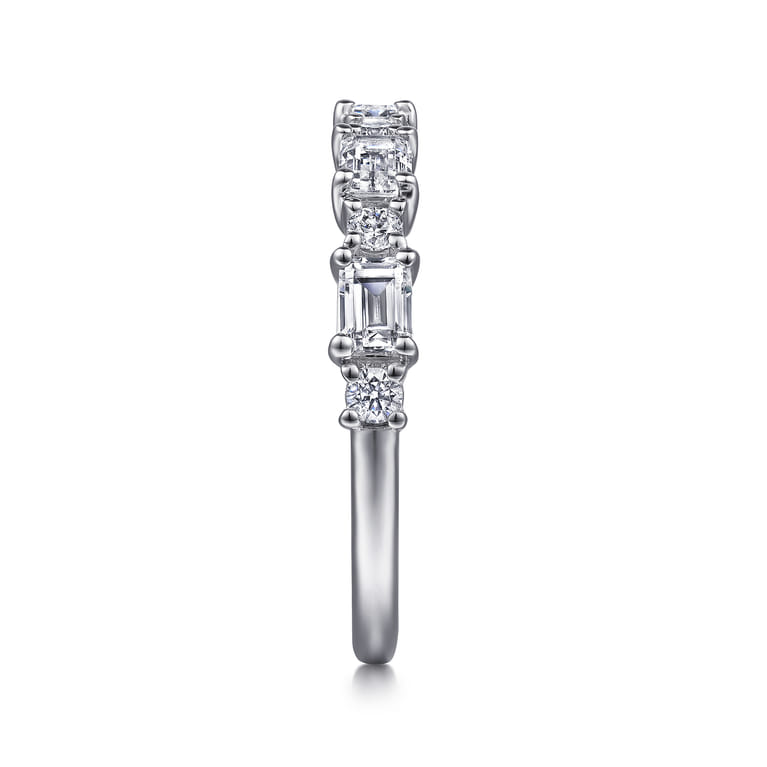 Straight Wedding Ring in 14k White Gold with Emerald Cut Natural Diamond at Gabriel & Co. - Shot 4
