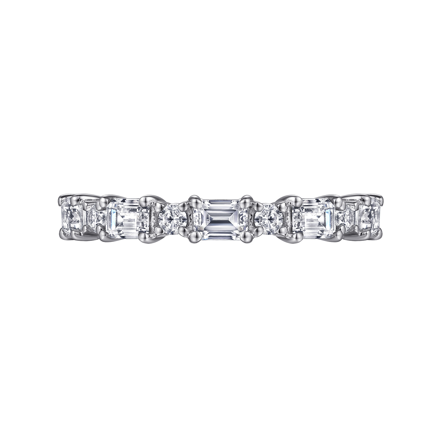 Straight Wedding Ring in 14k White Gold with Emerald Cut Natural Diamond at Gabriel & Co. - Shot 6