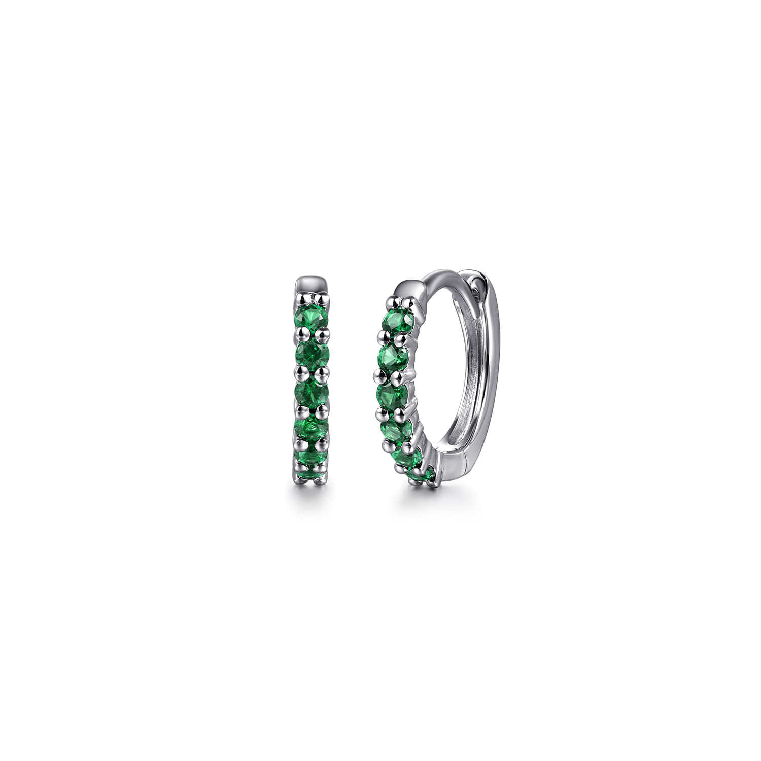 14K White Gold Emerald Huggie Earrings - Shot 1