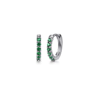 14K White Gold Emerald Huggie Earrings
