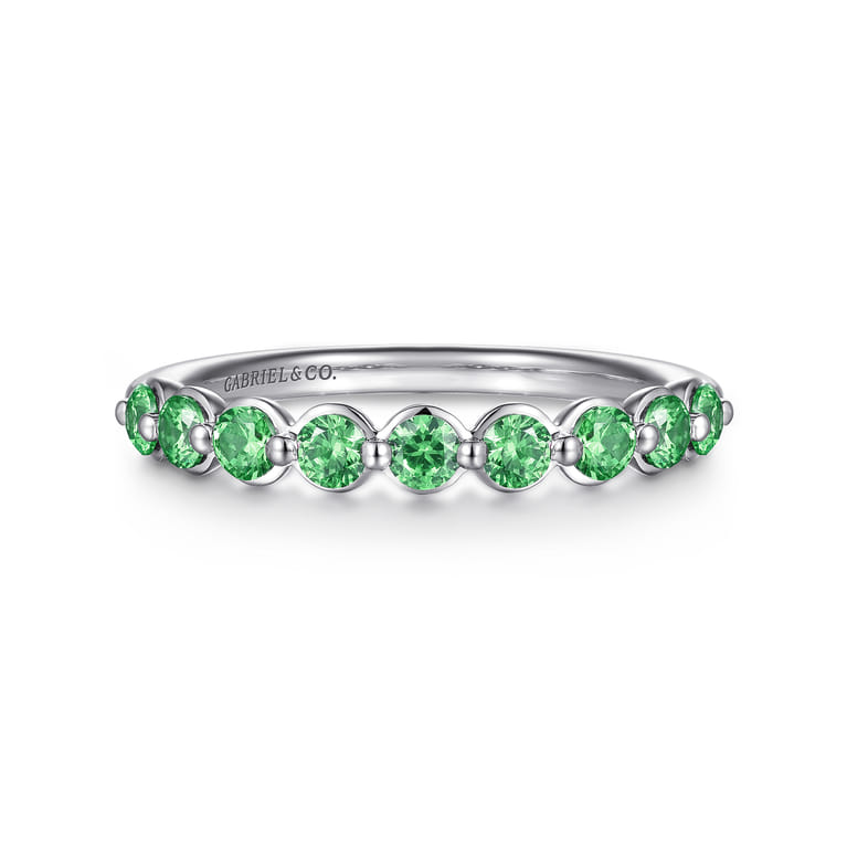 14K White Gold Emerald Stackable Ring - Shot 1