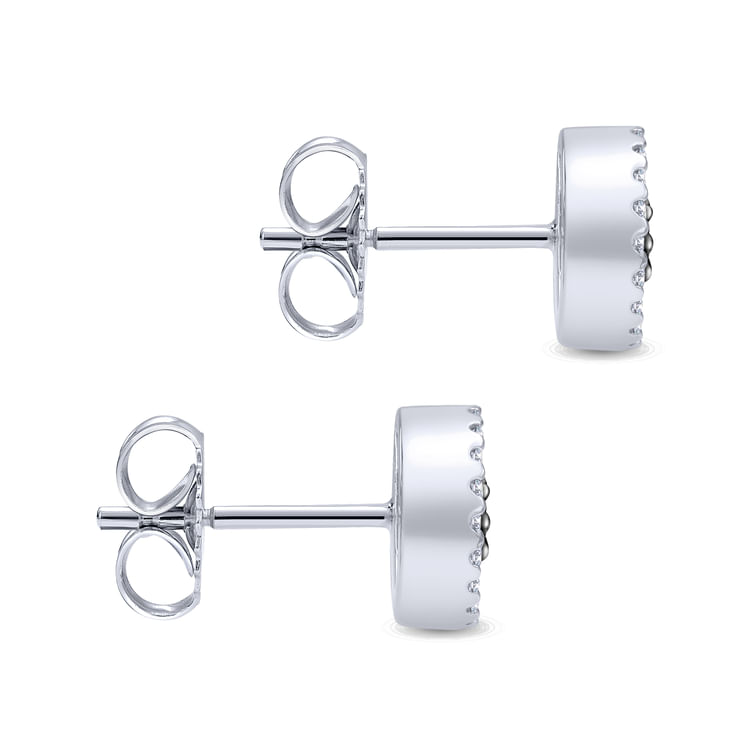14K White Gold Emerald and Diamond Flower Stud Earrings